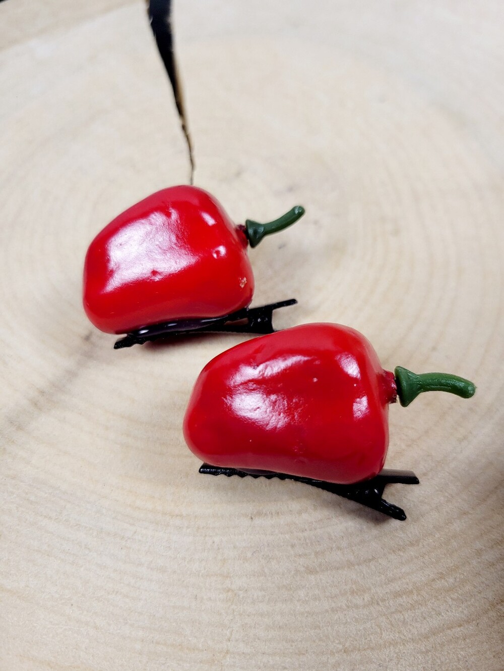 Brand New Handmade 3D Red Bell Pepper Hair Clips 1 Pair